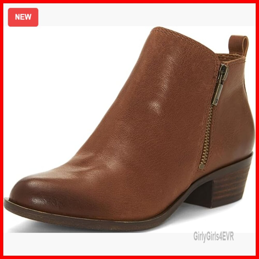 Leather Ankle Booties With Block Heel, Dual Zippers, Round Toe